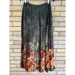 Geisha Designs Anthropologie Floral Pleated Maxi Skirt Forest Print Size XS NWT